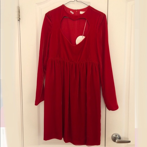 Chloé red crush velvet mini dress with heart cutout - Picture 2 of 10